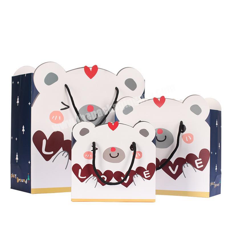 Custom print bear cartoon pattern shape Christmas food packaging gift paper bag