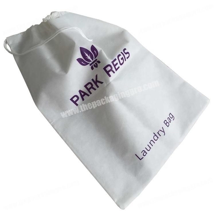 Custom print purple logo hotel drawstring non woven laundry bag