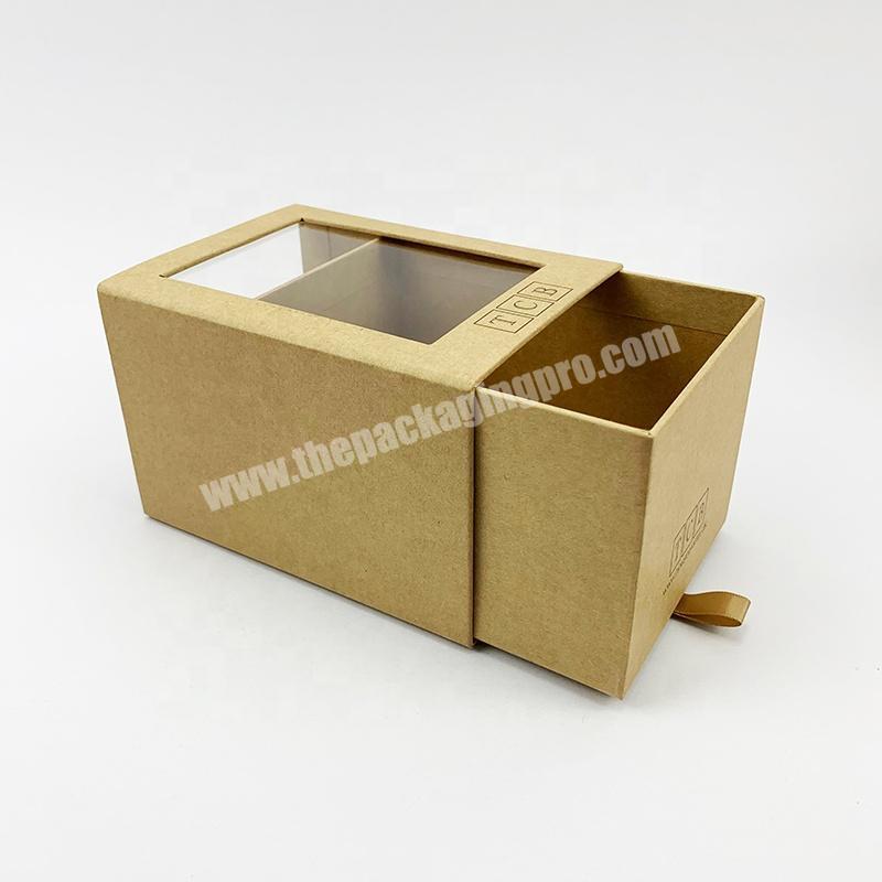 Custom printable logo kraft paper gift creative packaging drawer box with PVC window