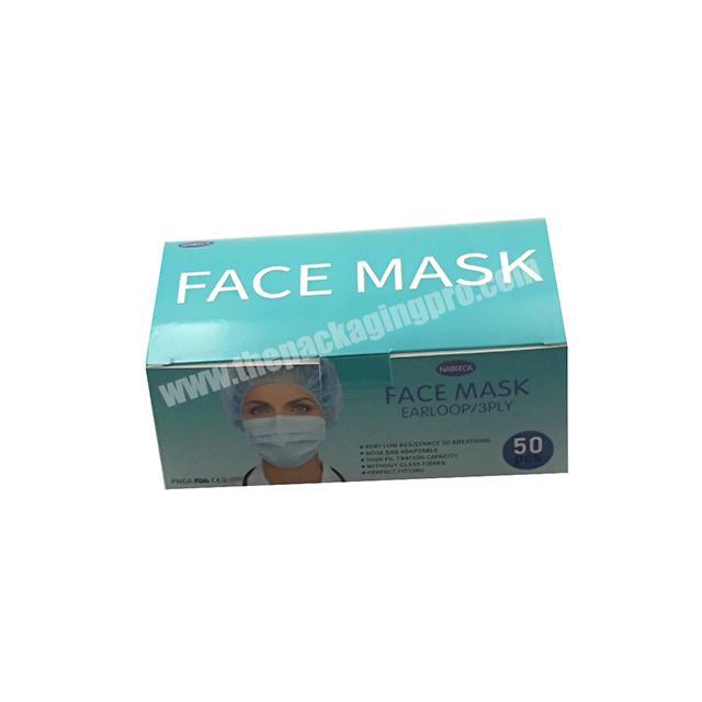 Custom Printed 50Pcs Pack Medical Disposable Nonwoven 3Ply Surgical Face Mask N95 N99 Packaging Paper Box