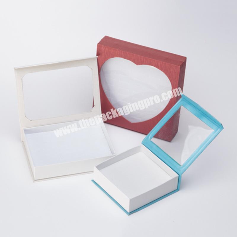 Custom Printed Brand Foldable packaging Visual Display Jewelry white cardboard clear top gift boxes
