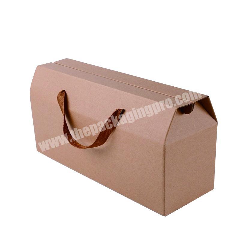 Custom printed brown kraft Folding Kraft Corrugated Cartons Paper Packaging Gift Boxes for Fruits with Handles