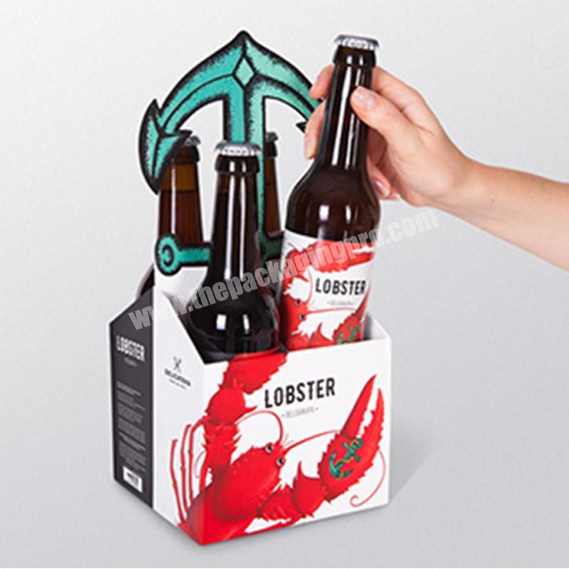 Custom printed cardboard 4 6 12 24 bottle pack paper beer wine carrier paper gift box with handle