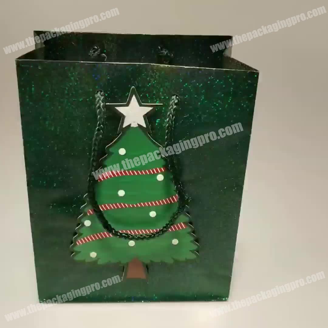 custom printed christmas foil paper gift bag with tip on