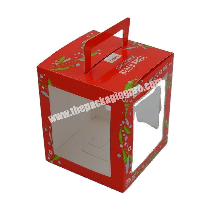 custom printed collapsible paper box with handle and PVC windows at three sides