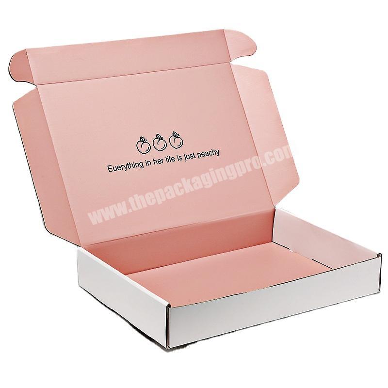 Custom printed corrugated paper mailbox box beauty packaging box white pink inside and outside printing LOGO