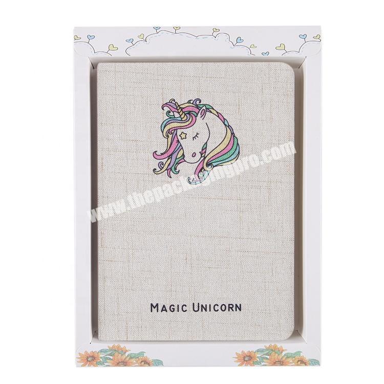 Custom Custom Printed Cute Linen Fabric Cover Hardcover Diary Plain Unicorn School Supplies Gratitude Journal Daily Agenda Notebook