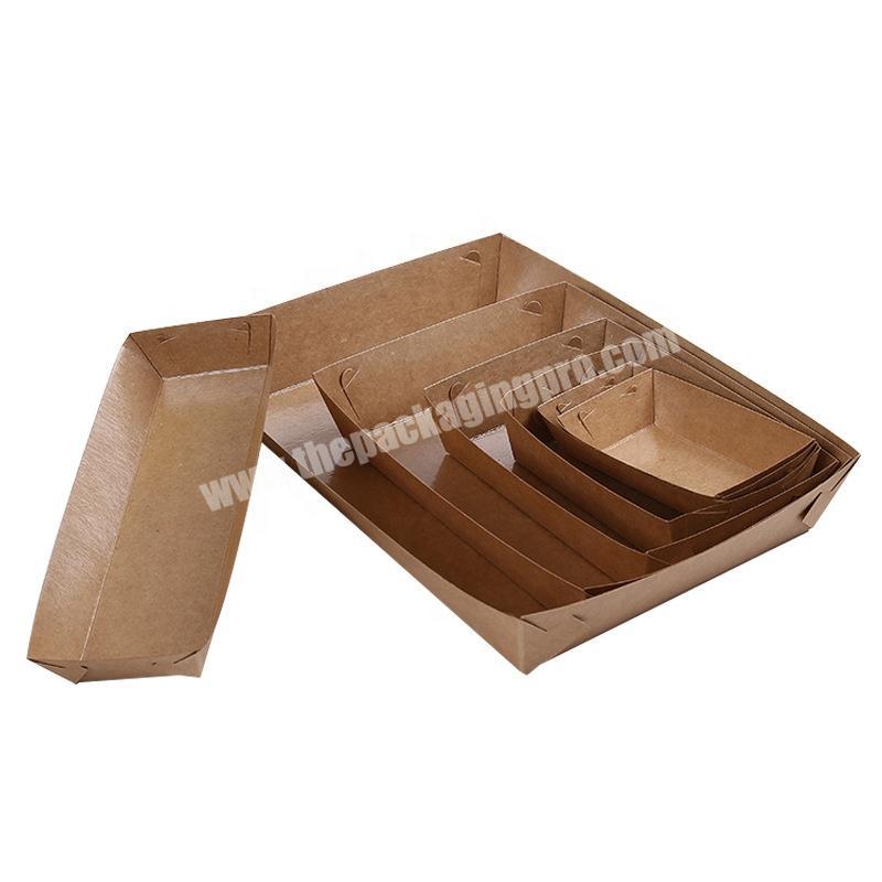 Custom printed disposable take away packaging box brown kraft paper food boat tray