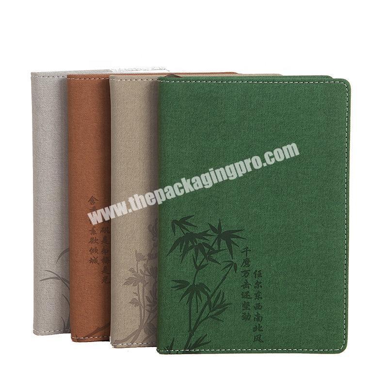 Custom Printed Embossed A5 A6 Chinese Style PU Leather Fabric Linen Cover Journal Business Academic Diary Eco Friendly Notebook
