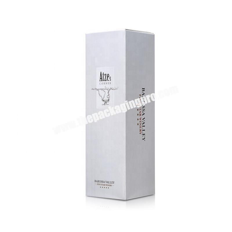 Custom Printed Embossed Foil Stamping Premium Single Bottle White Cardboard Paper Gift Box Whisky VODKA Wine Packaging Box