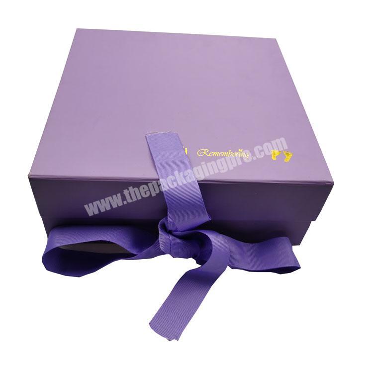 Custom printed foldable cardboard paper packaging gift box with ribbon and magnetic