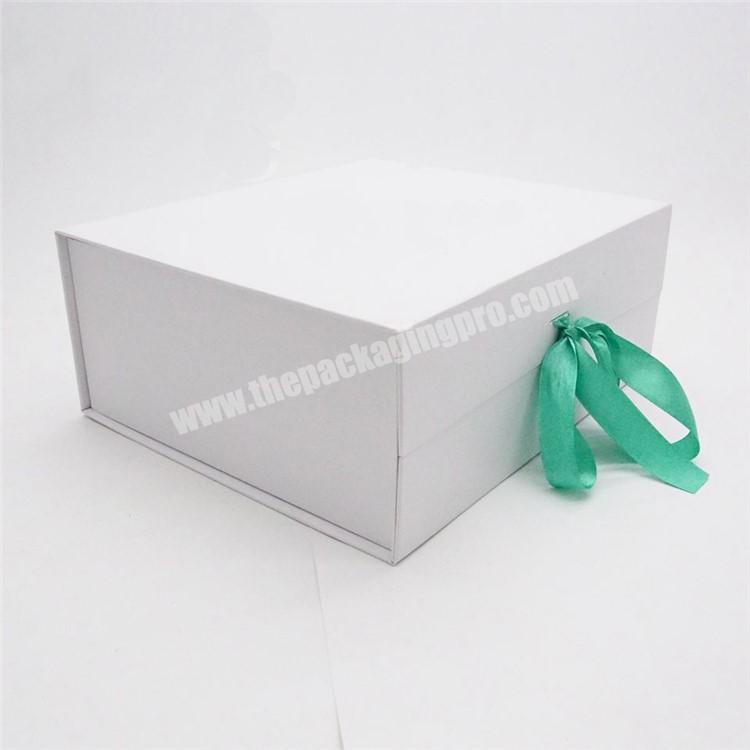 Custom printed folding cardboard magnetic paper box with ribbon closure