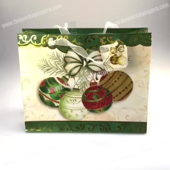 Custom Printed Gift Paper Bag With Ribbon Handles