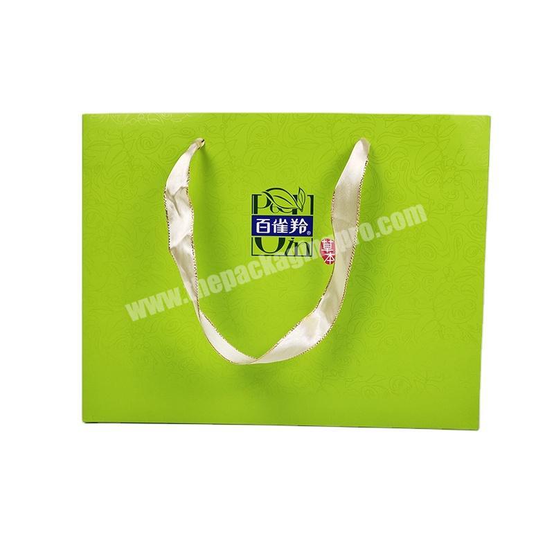 Custom Printed Gold Foil  Green Luxury Beautiful Skin Care Packaging Paper Shopping Bag