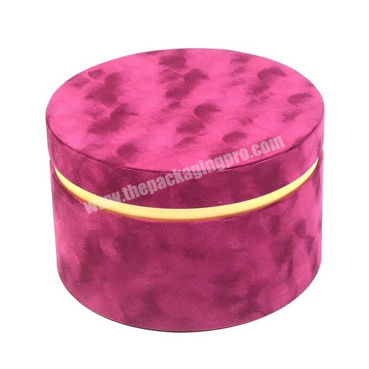 Custom Printed Handmade Soft Round Velvet Fabric Boxes For Cosmetics Gift Packing