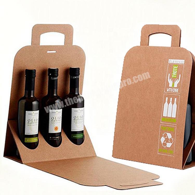 Custom Printed Kraft Paper Wine Boxes, 3-Bottle Paper Bottle Carriers box with window