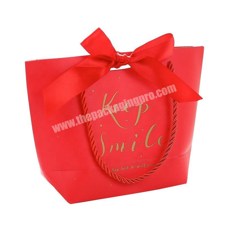 Custom Printed Logo Elegant Boutique Retail Shopping Paper Bag Jewelry Packaging Bags With Ribbon Decoration