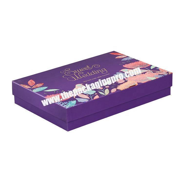 Custom Printed Logo Lid And Base Purple Corrugated Paper Box Wedding Birthday Flower Box Pink Embossed Gift Packaging Box