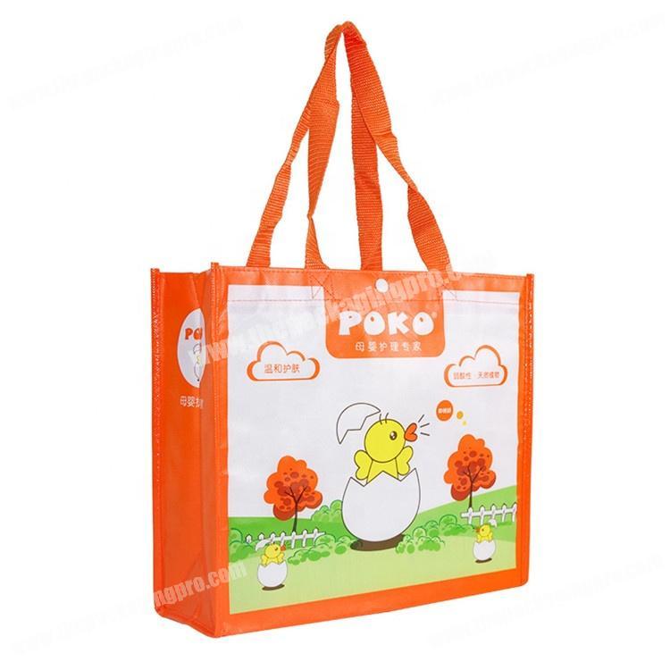 Custom printed logo pp laminated non woven shopping bag with sewing handle