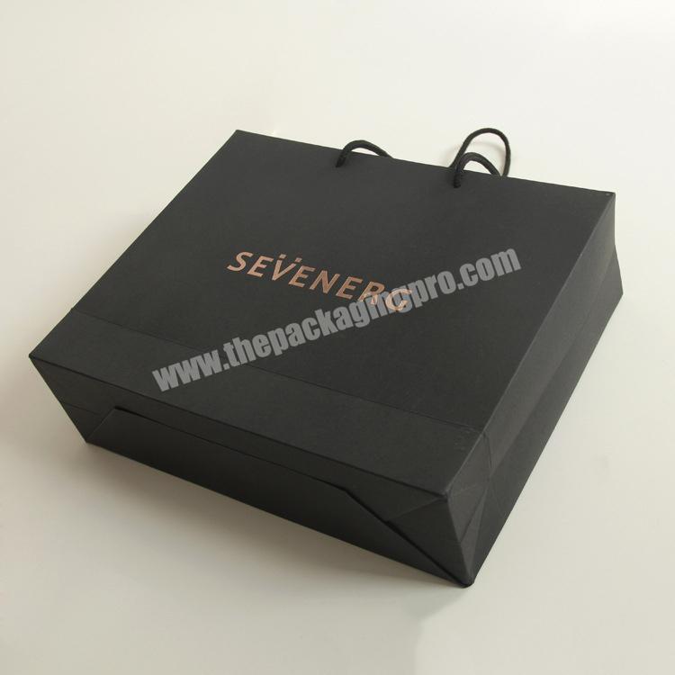 Custom Printed Luxury Black Recycled Paper Gift Bags With Ribbon Handles