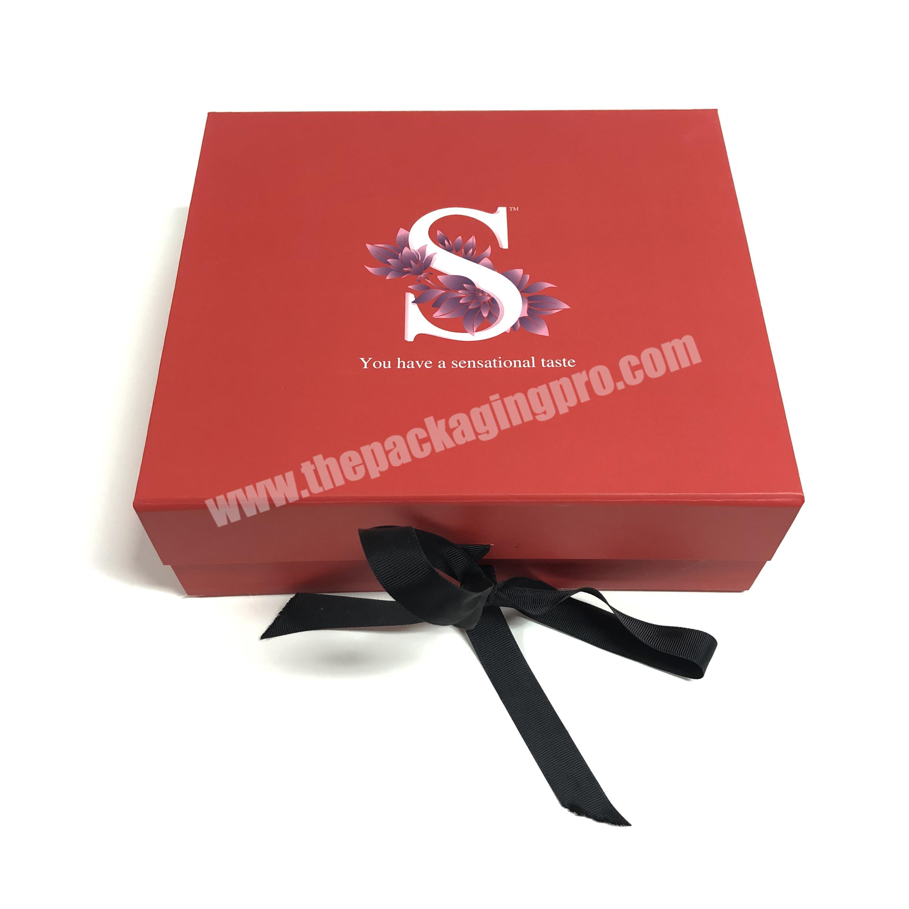 Custom Printed Magnetic paper Floding Box with Ribbon Closure for Packaging Clothing Gift
