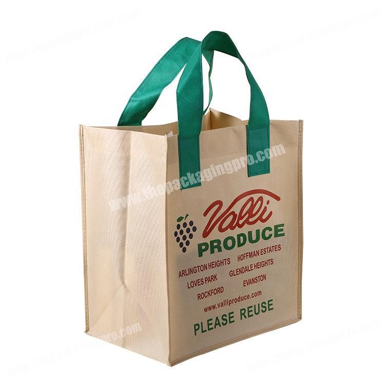 Custom printed promotional green handle reusable non woven bag with logo
