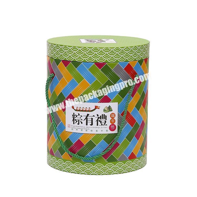 Custom Printed Round Gift Box Recycled Paper Tube Box with Handle
