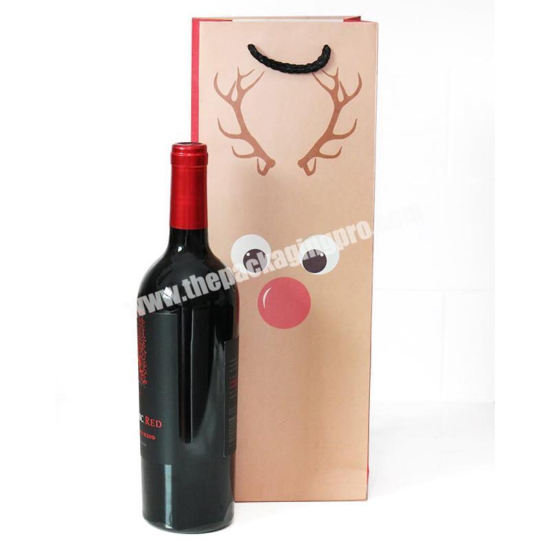 Custom Printed Shopping Recycle Carry Treat Paper Bags Packing Christmas Wine Paper Gift Bag In Bulk