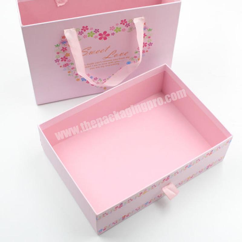 Custom Printed Sliding Drawer Packaging Paper Gift Box With Handle