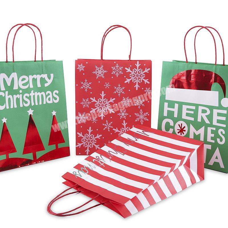 Custom printed your own logo Christmas white kraft gift paper shopping bags with hotstamping