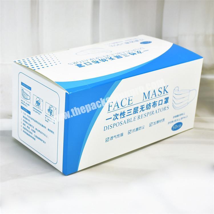 Custom printing 50pcs disposable medical nonwoven 3ply face mask packaging paper box