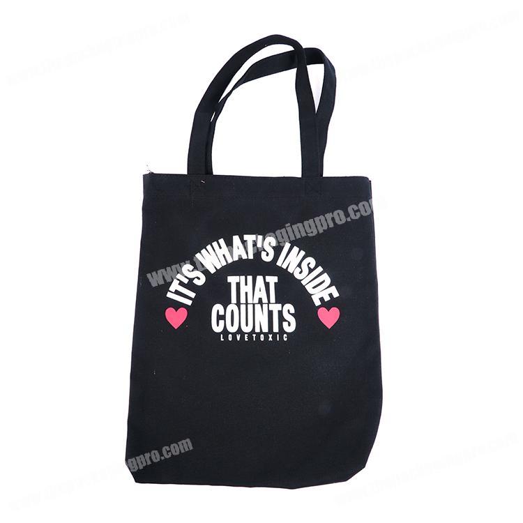 Custom printing black fashion eco friendly cotton canvas shopping bag
