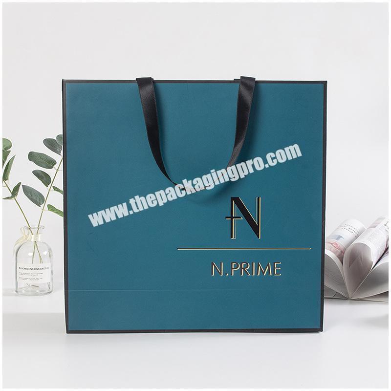 Custom Printing Black Grey Dark Green Color Kraft Coated Paper Shopping Bag With Logo Gold Silver Stamping For Event Promotion