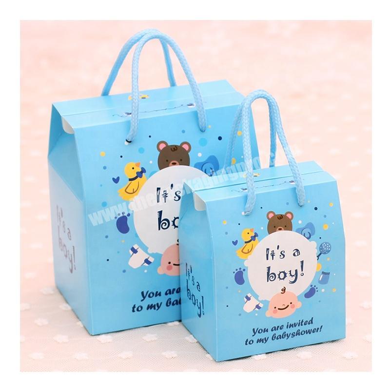 Custom Printing Blue Color Baby Boy Socks Gift Packaging Box Baby Girl Candy Paper Boxes With Handles