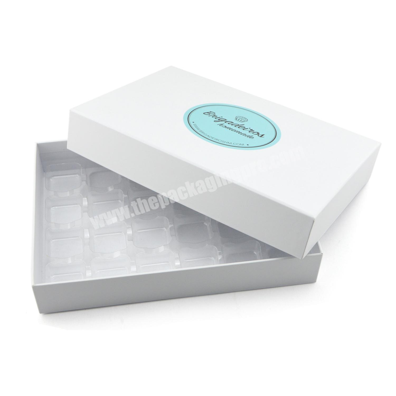 Custom printing chocolate boxes rigid white cardboard candy box with plastic tray