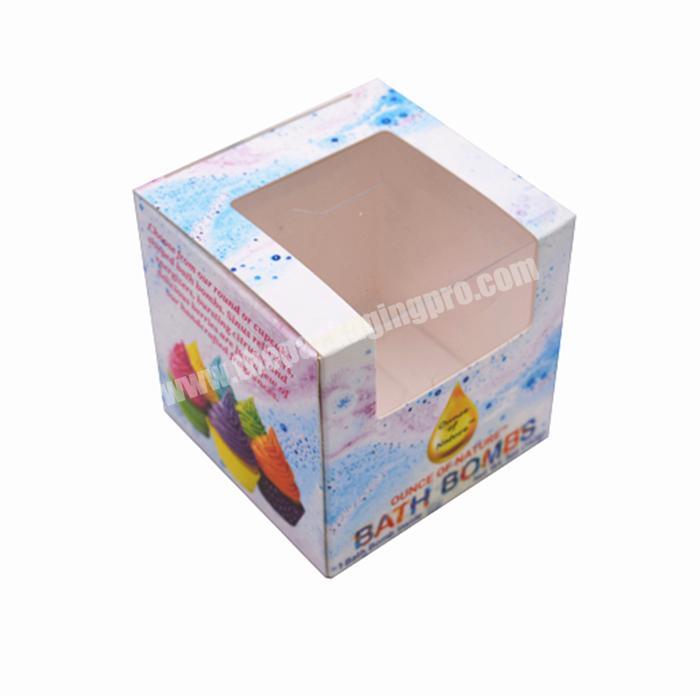 Custom printing coated paper packaging gift box for personal care bath bombs with clear plastic