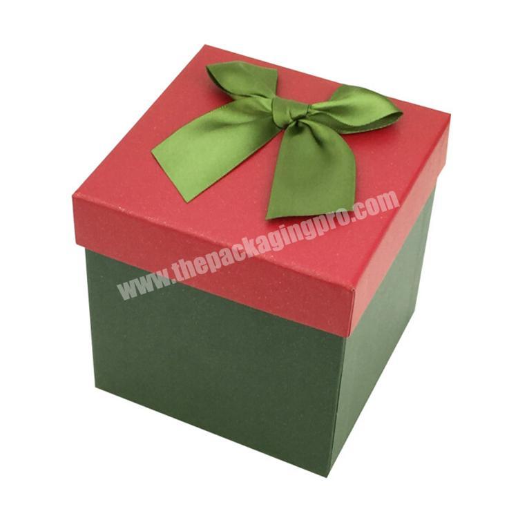 Custom Printing Empty Square Christmas Packaging Lid and Bottom Gift Box with Ribbon