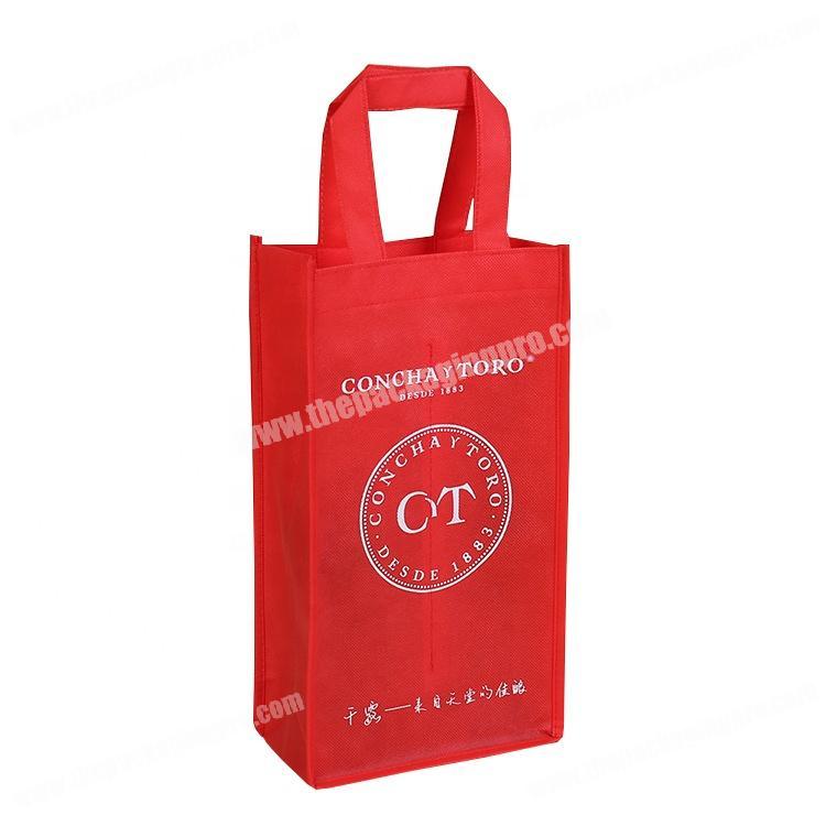 Custom printing fabric red non-woven wine carry tote bag with logo