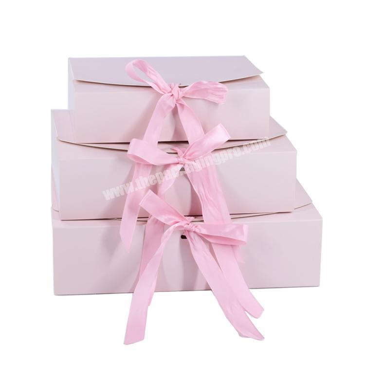 Custom printing folding 350gsm paper pink packaging box with silk ribbon