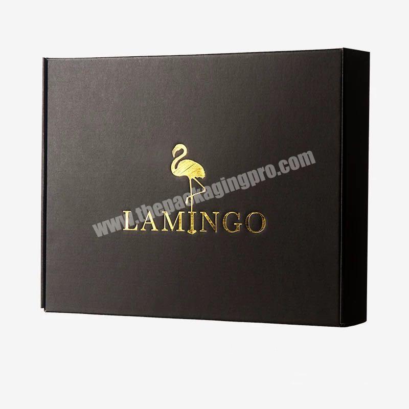 Custom Printing gold foil and UV black Carton flap shipping box Black Box Cardboard Packaging Mailer Corrugated