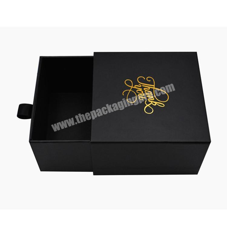 Custom printing matte black wallet cardboard drawer box square gold stamping gift box with ribbon