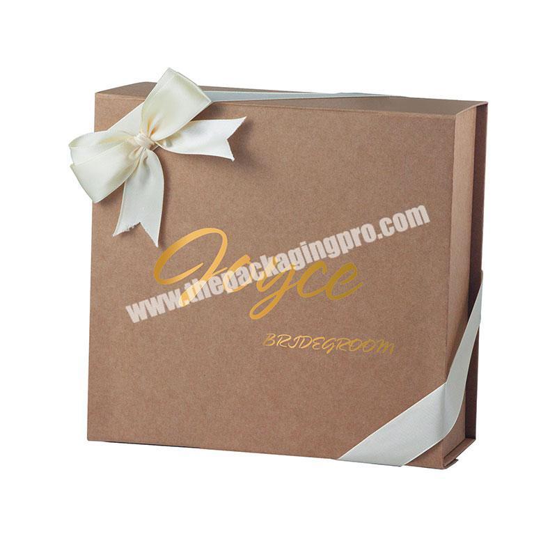 Custom printing natural kraft bridal proposal gift set box with ribbon