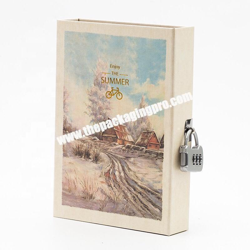 Custom Printing Paper Cardboard Cover Diary Traveler Journal Birthday Wedding Promotion Gift Notebook With Code Lock Box