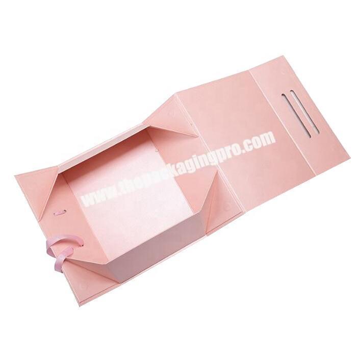 Custom printing pink color folding paper packaging magnetic closure gift box with ribbon