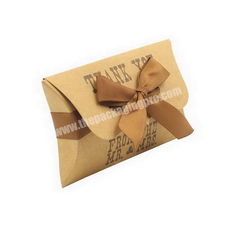 Custom Printing Stock Kraft Paper Packaging Pillow Gift Box With Ribbon