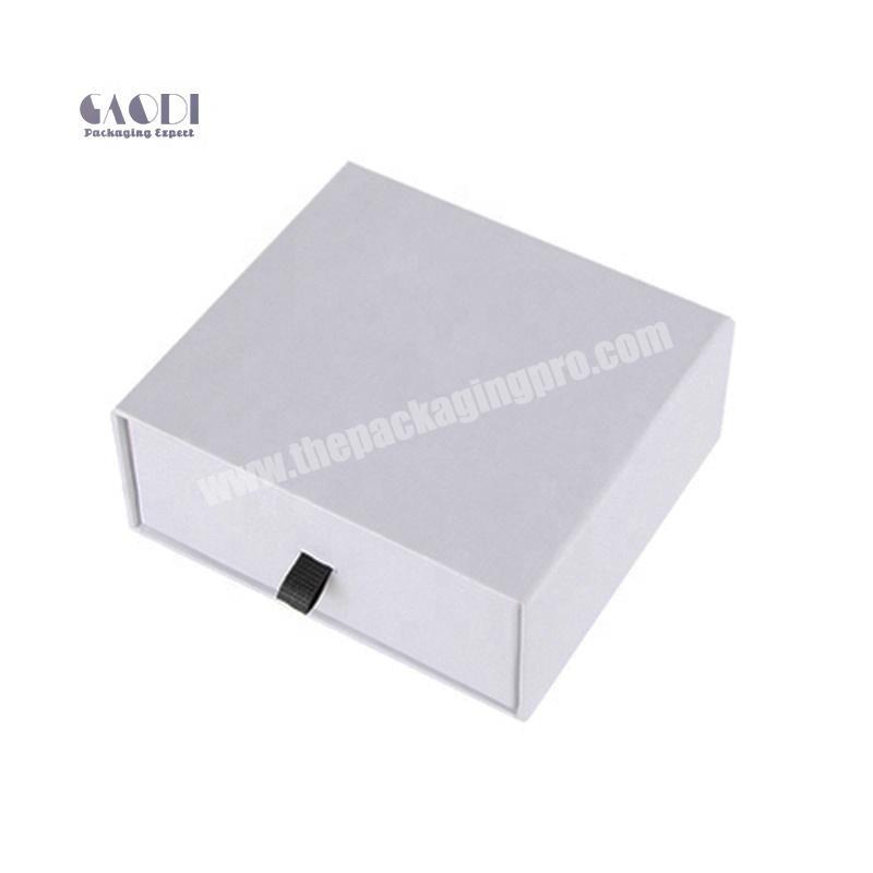 Custom Pull Out Tab Slide Out Open White Jewelry Gift Box With Velvet Foam Insert Pad