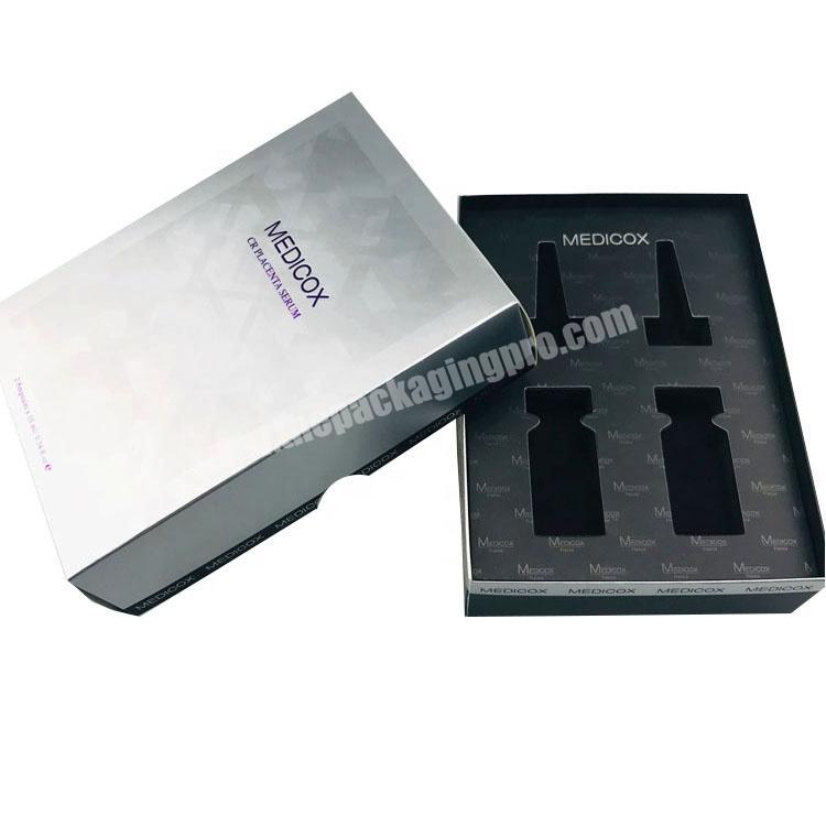 Custom rectangle 2 pieces lift-off printed silver skin care products packaging box with EVA inlay