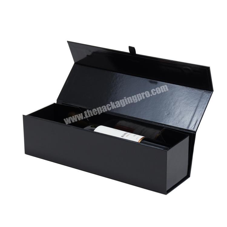 Custom recyclable CMYK packaging wholesale black magnetic red wine glossy wrapping gift boxes with paper insert