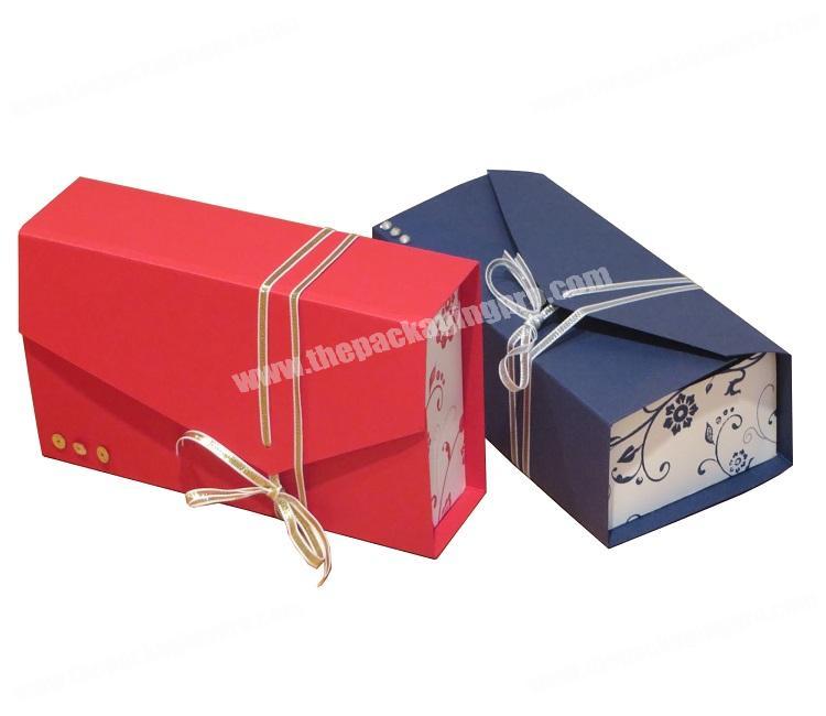Custom recycle material paper cardboard printing ribbon closing flip top gift box packaging