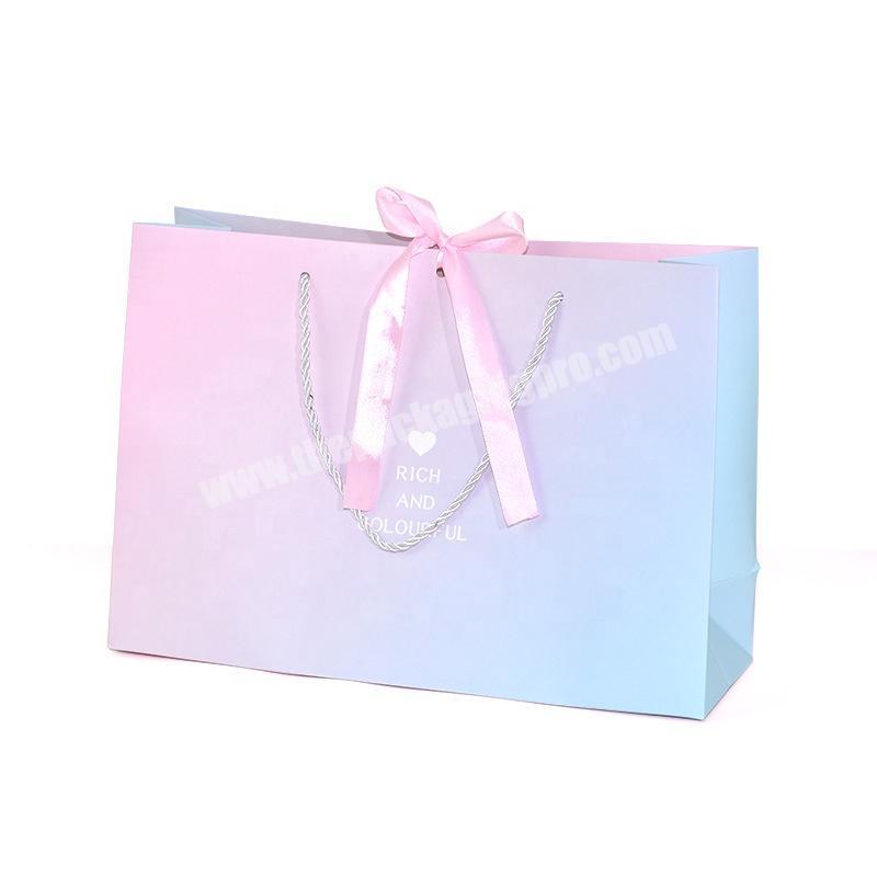 Custom Recycled Printed Gift Packaging Promotional Paper Bag with Bow Tie